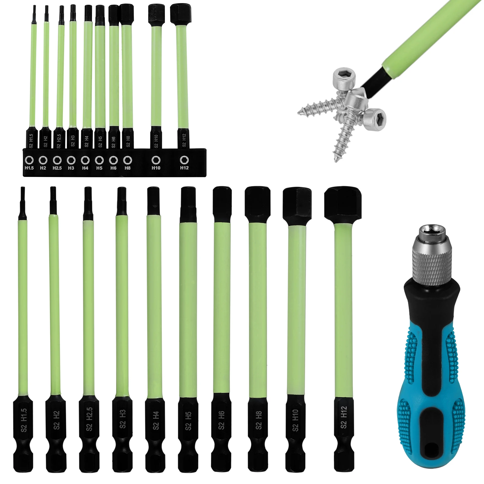 Hex Cabeça Chave de Fenda Bit Conjunto com Alça s2 Alloy Steel Tool Ponta Magnética Hex Shank 10 Pcs