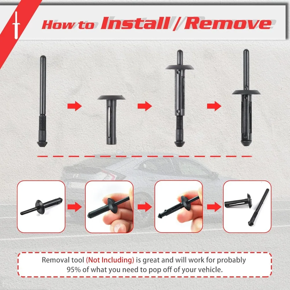 100PCS Nylon Car Rivet Clips, Universal Fit for Various Vehicle Models, Durable Fastener Replacement