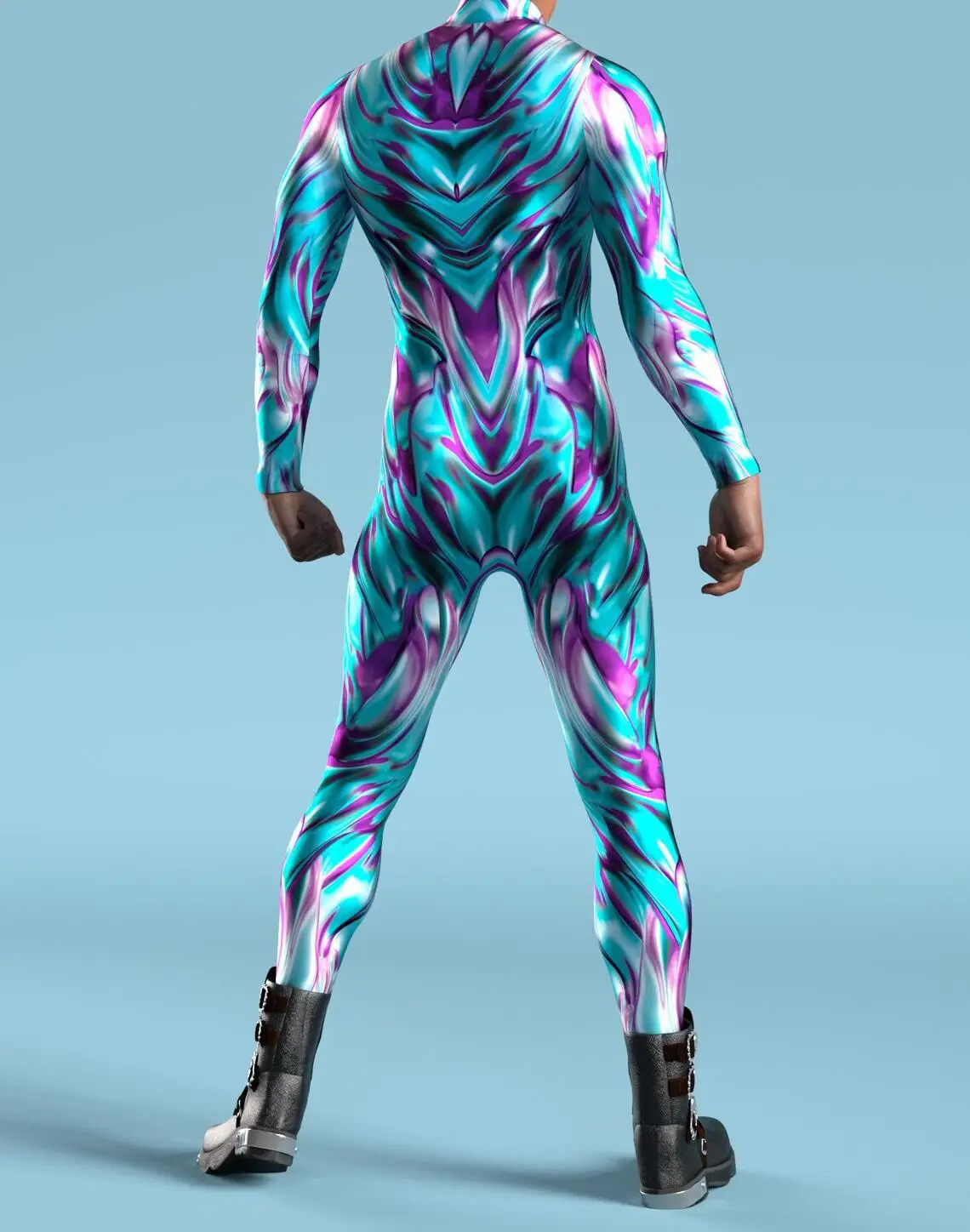 Mehrfarbiger Digitaldruck-Jumpsuit für Damen, Cosplay, Halloween, Karneval, Kostümparty, Performance, Reißverschluss, elastischer, schmaler Bodysuit – Detail 5