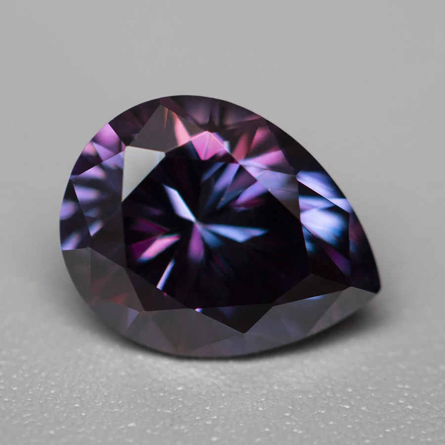 Royal Purple Pear Cut Moissanite Stone With Certificate  0.5-5.0ct Certified Moissanita Loose Gemstone  Positive Pass Tester GRA