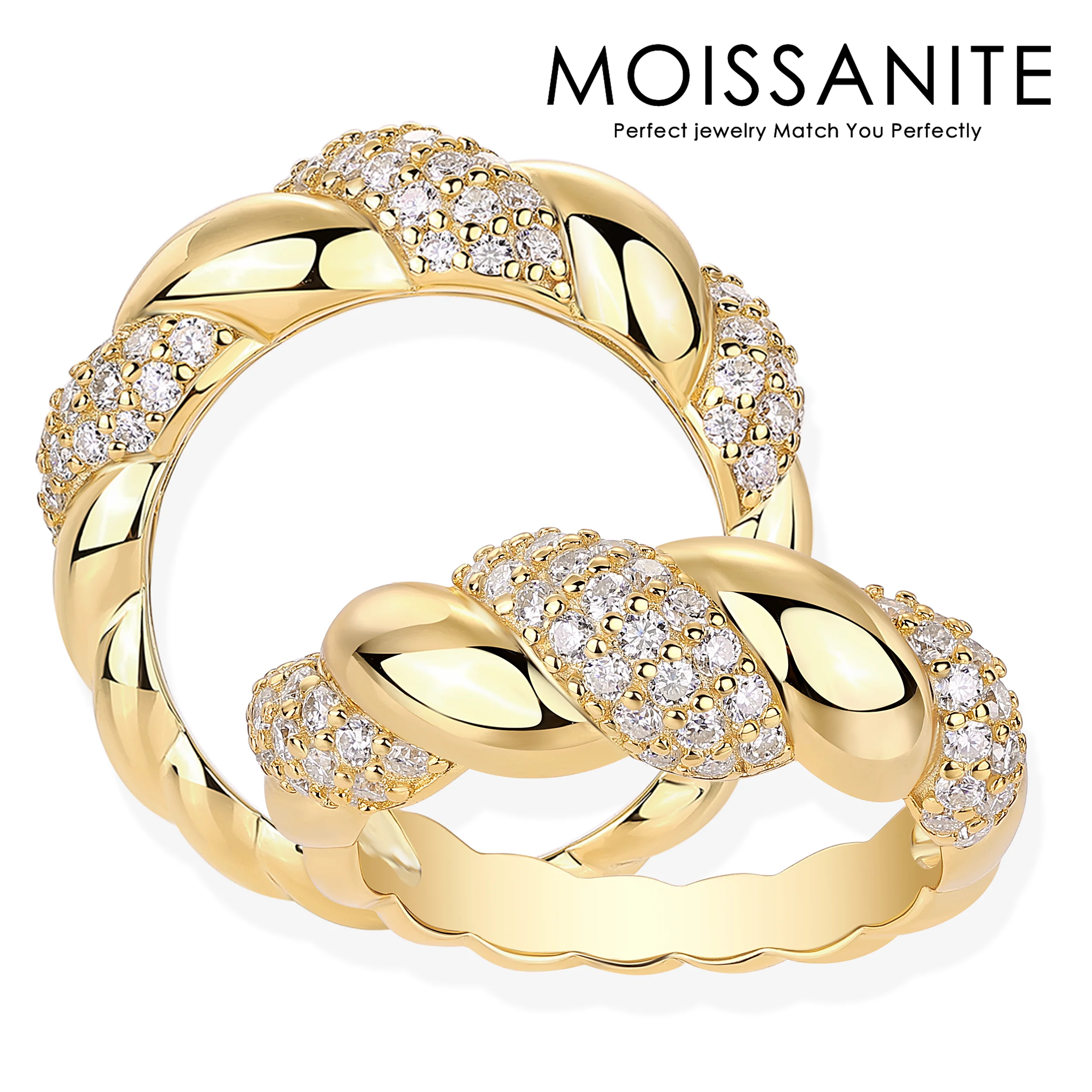 18K Gold Plated Twisted Moissanite Ring - Galaxy-Inspired Design, Pavé Moissanite Stones, Luxurious S925 Silver Band for Women