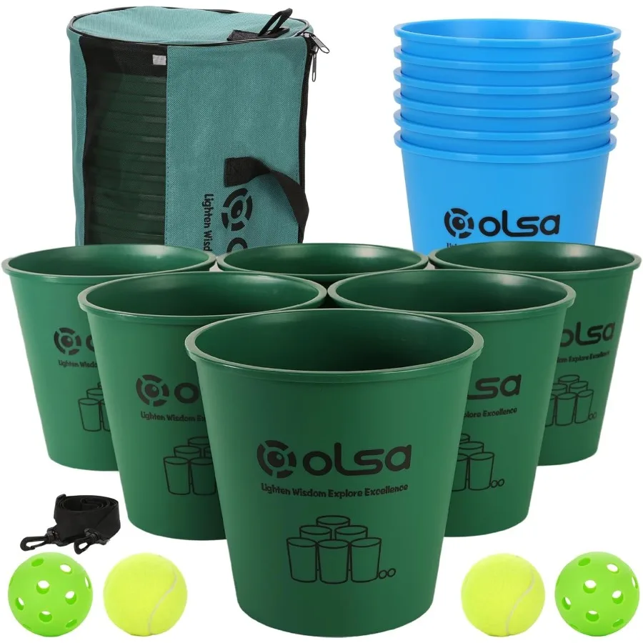 ألعاب جاينت يارد بونج الخارجية، لعبة عائلية رمي مع 12 دلوًا، كرات وحقيبة حمل القوة لألعاب حديقة الشاطئ في الفناء من أجل Adu