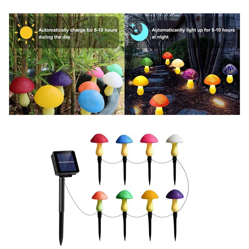 Confezione da 8 luci di funghi screpolati per la decorazione del giardino, decorazioni per esterni con luci solari a fungo, arte stravagante del cortile per il cortile