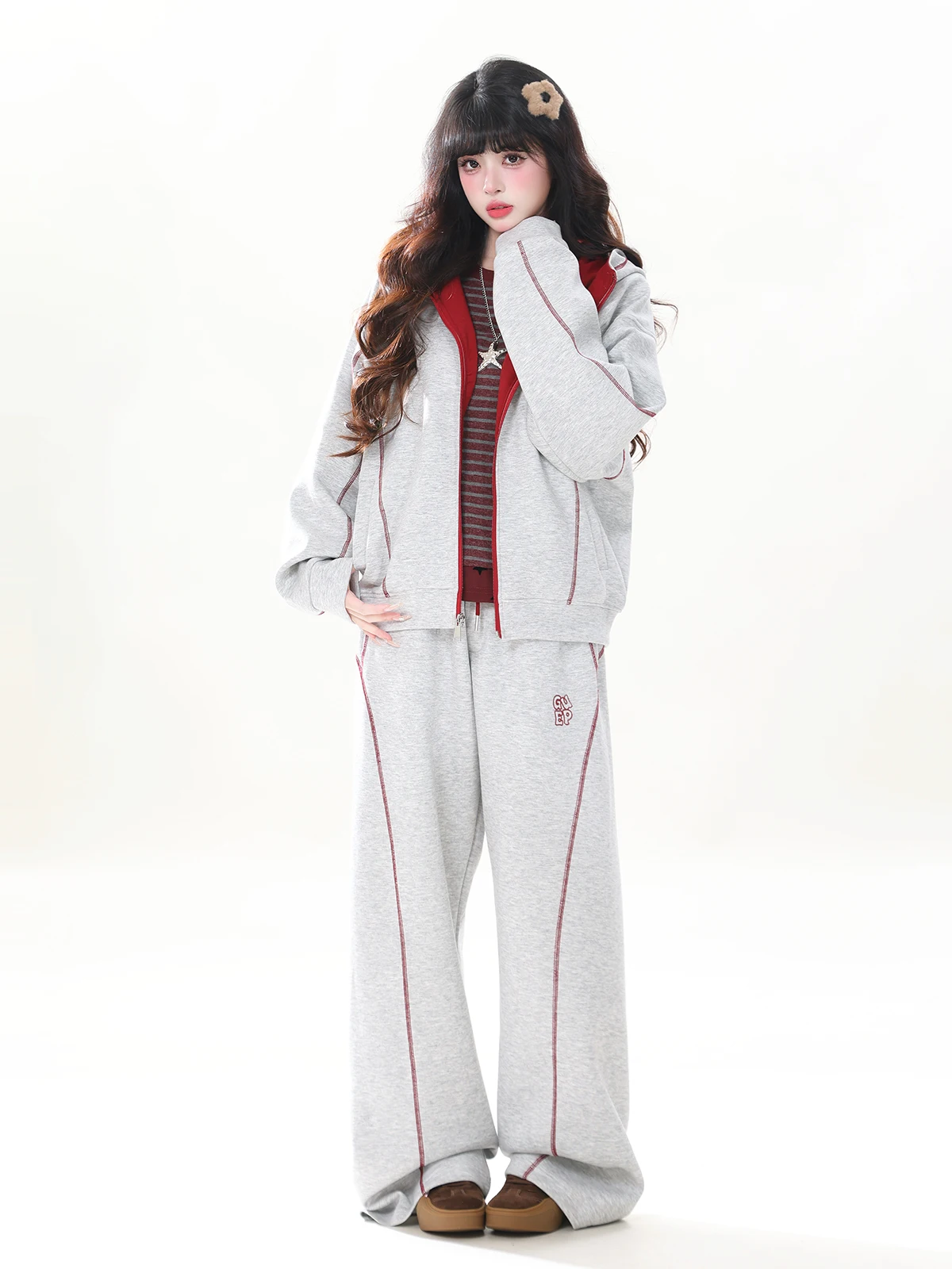 

ENJOG American Retro Color Block Hoodie Jacket Women's Loose Casual Pants Set Spring Fashion Two-Piece Suit Long Sleeve