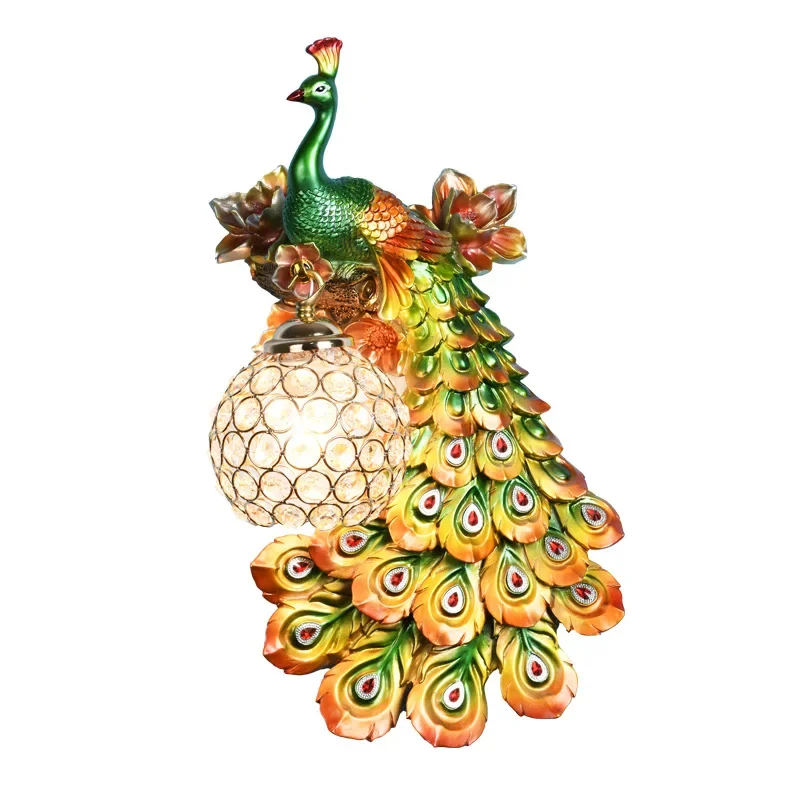European creative living room wall lamp Nordic background wall aisle staircase peacock wall lamp Simple modern bedroom bedside l