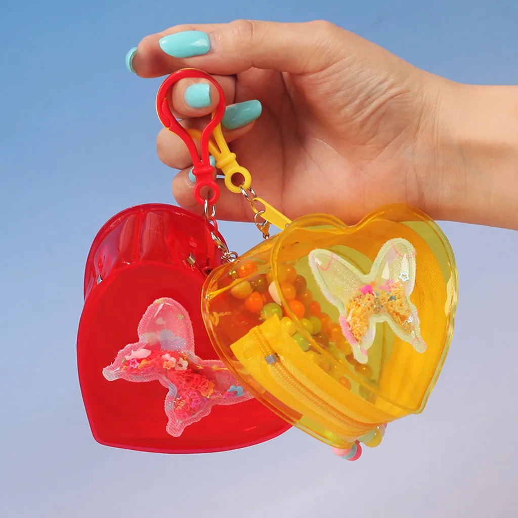 Butterfly Coin Purse Clear Small Item Storage Bag Jelly Pvc Purse Colorful Heart-Shaped Coin Purse For Bluetooth Earphones Small