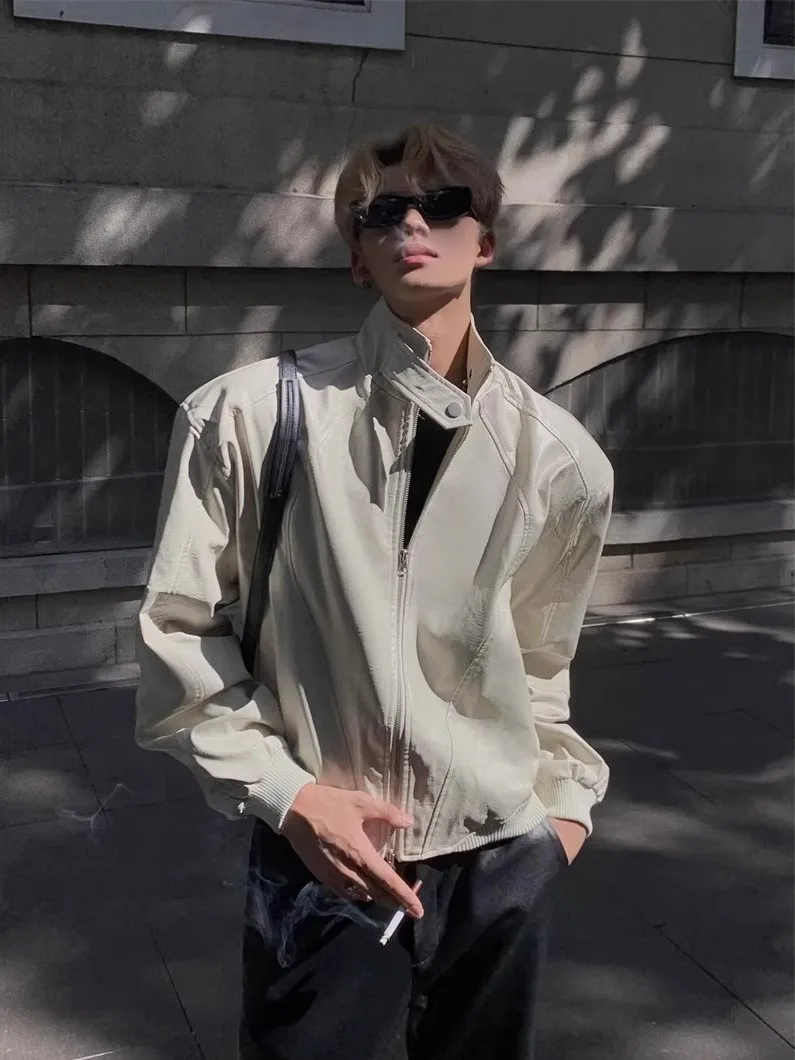 

Ретро американский дизайн, свободное мотоциклетное пальто Jaet ort Sle ex, весенне-осеннее кожаное пальто с воротником-стойкой и воротником-стойкой