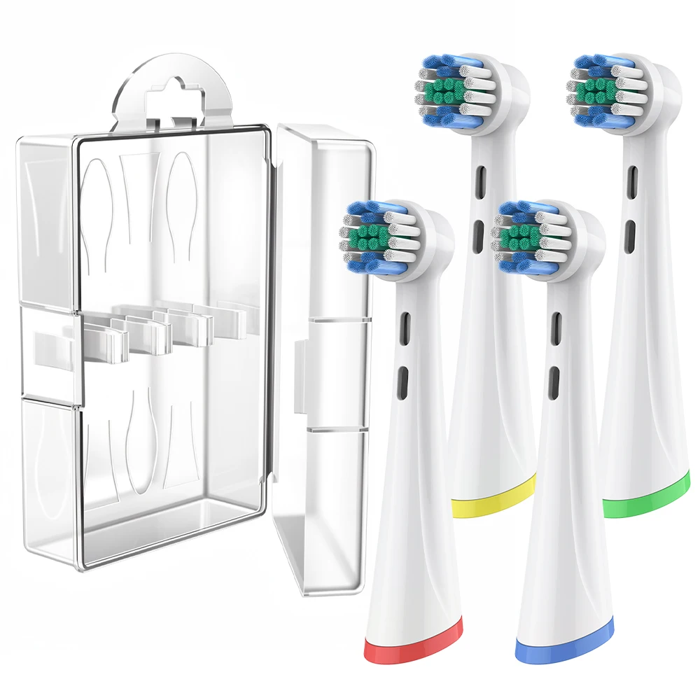 

4pcs Replacement Brush Heads and Toothbrush Head Travel Case Compatible with Oral B iO 2/3/4/5/6/7/8/9/10 Electric Toothbrushes