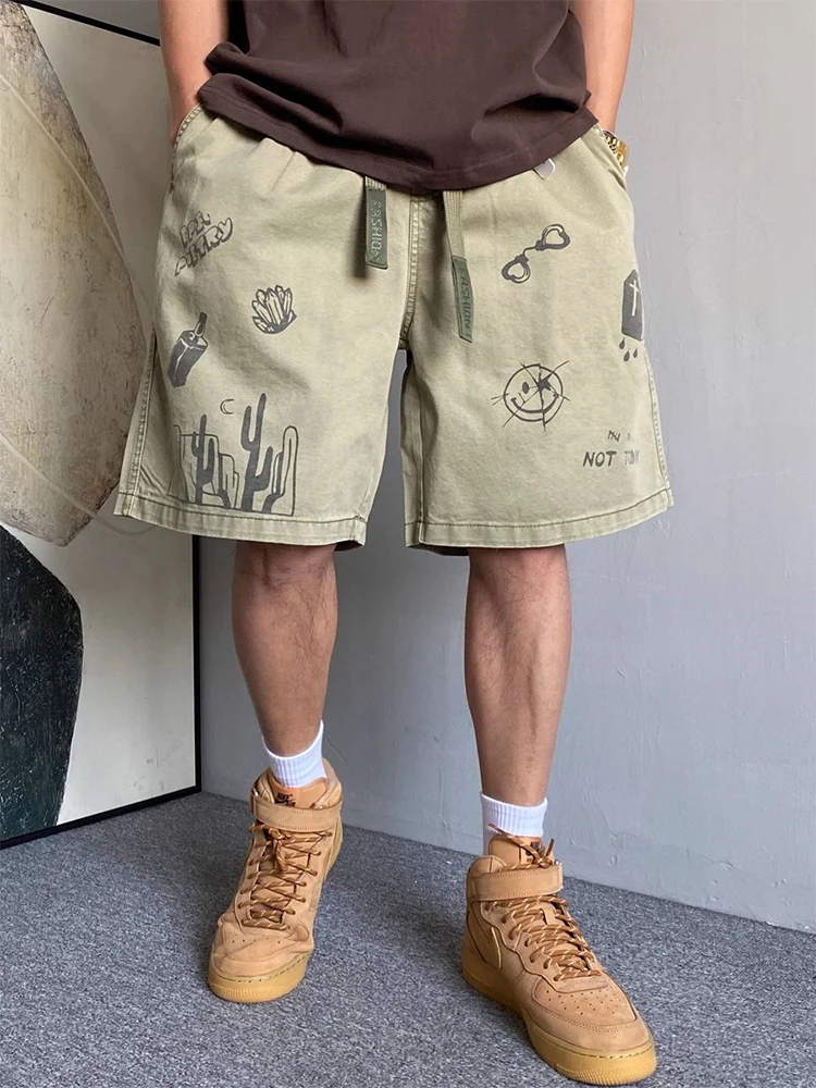 

American Retro fiti Design Workwear orts Men's Casual Haome Summer Military een Loose Wide Leg Five-Quarter Pants