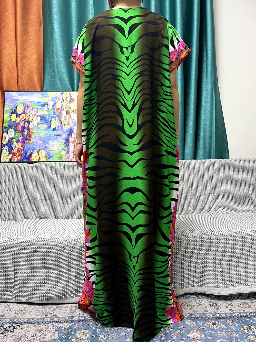 Abayas Musulmanes pour Femmes, en Coton, Imprimé Léopard, Manches Courtes, Robe Africaine Islamique avec Turban, 2024