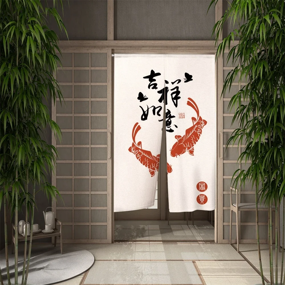 Japanese Split Noren Door Curtain Chinese Koi Lanturn Plant Linen Doorway Curtain for Kitchen Privacy Partition Door deurgordijn