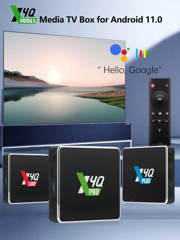 UGOOS X4Q Pro LPDDR4 4GB 32GB TV Box Android 11 Amlogic S905X4 X5M Pro 14 OS 1000M BT 4K Google Voice 2GB 16GB 32GB X4Q Cube Pro - afbeelding 2
