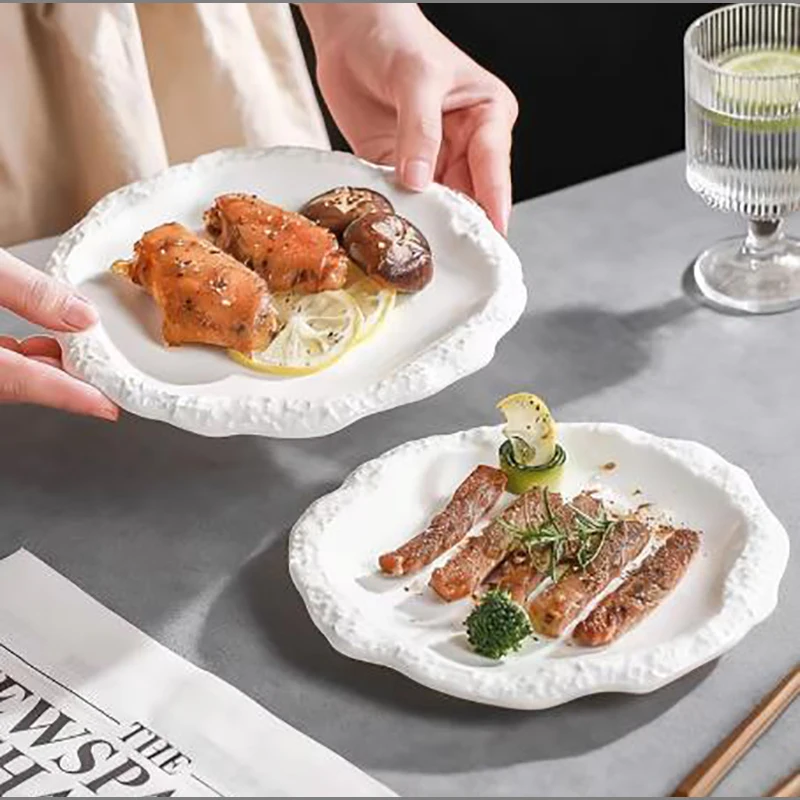 

8-дюймовая фарфоровая тарелка в европейском стиле с узором под камень и неглубоким ободком для завтрака, фруктов и десертов