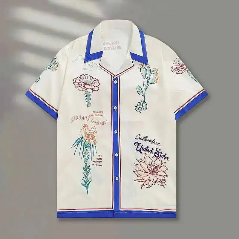 

Retro Letter Print Shirt Short Sleeve Casual Men Shirt 2023 Contrasting Color Streetwear Camisa Masculina Shirt Moda Hombre
