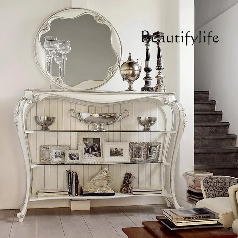 

French Luxury Solid Wood Carving Entrance Cabinet Villa Luxury Restaurant Side Cabinet Display Shelf Shelf