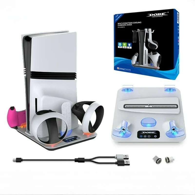 

Cooling and Charging Station for PS5/PS5 Slim Console/Dual Controllers & VR2/Organization Headset Accessories, with 3-Speed Fan