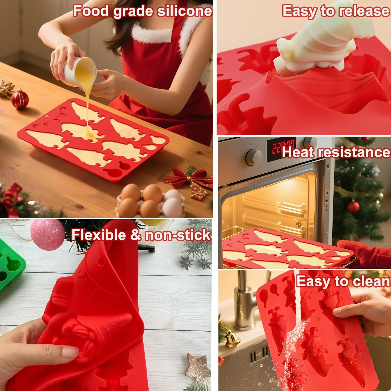Weihnachtliche Silikon-Backformen - Gnom- & Glockenformen für Süßigkeiten, Schokolade, Mini-Kuchen, Gelee & Kerzen, Festliche Backwerkzeuge – Detail 6