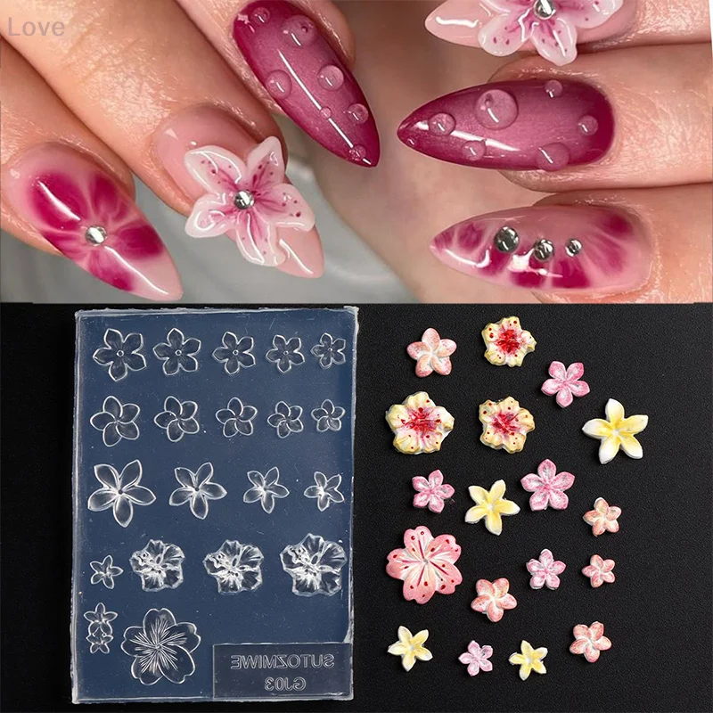 اليدوية Diy فرانجيباني سيليكون مسمار الفن العفن للتقليم المألوف زهرة مسمار الفن تصميم قالب قالب قالب شفاف عالي