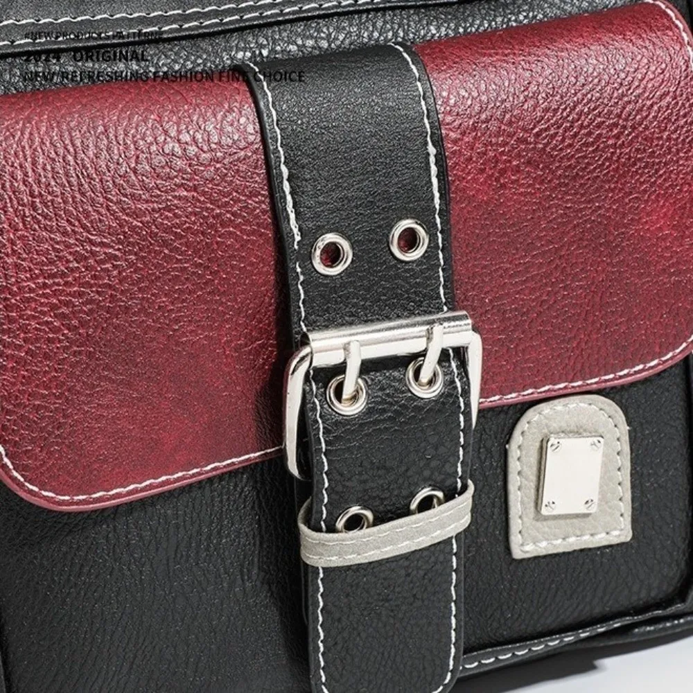 Punk Large Capacity PU Leather Crossbody Bag Exquisite Adjustable Strap Shoulder Bag Vintage Contrast Color Tote Bag Girls
