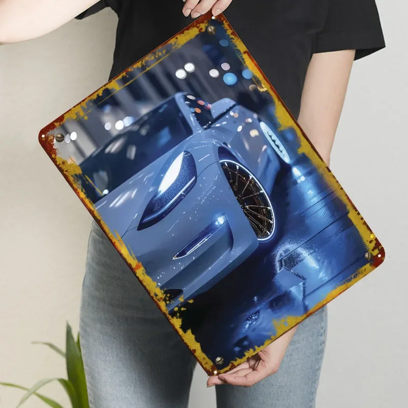 تسلا نموذج 3 ليلة النار علامات معدنية سيارة ملصق جدار الديكور غرفة مخصص صفيح تسجيل ل جدار الفن الديكور الرجعية ديكور #3