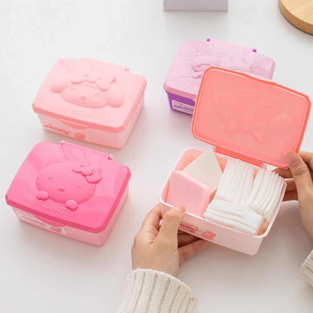 Anime sanrio olá kitty flip capa de armazenamento caixa dos desenhos animados mymelody maquiagem cotonetes fio dental toalhetes molhados band-aids organizador
