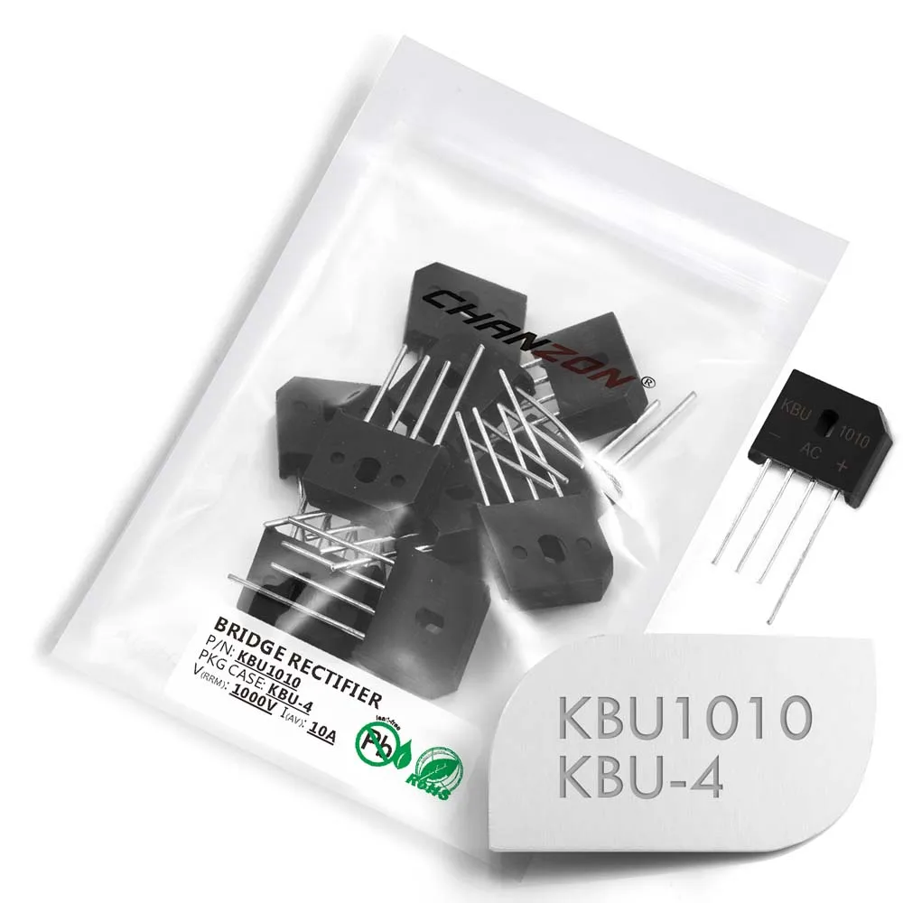 10 Pcs KBU1010 Bridge Rectifier Diode 10A 1000V KBU-4 SIP-4 Single Phase Full Wave 10 Amp 1000 Volt KBU 1010 Silicon