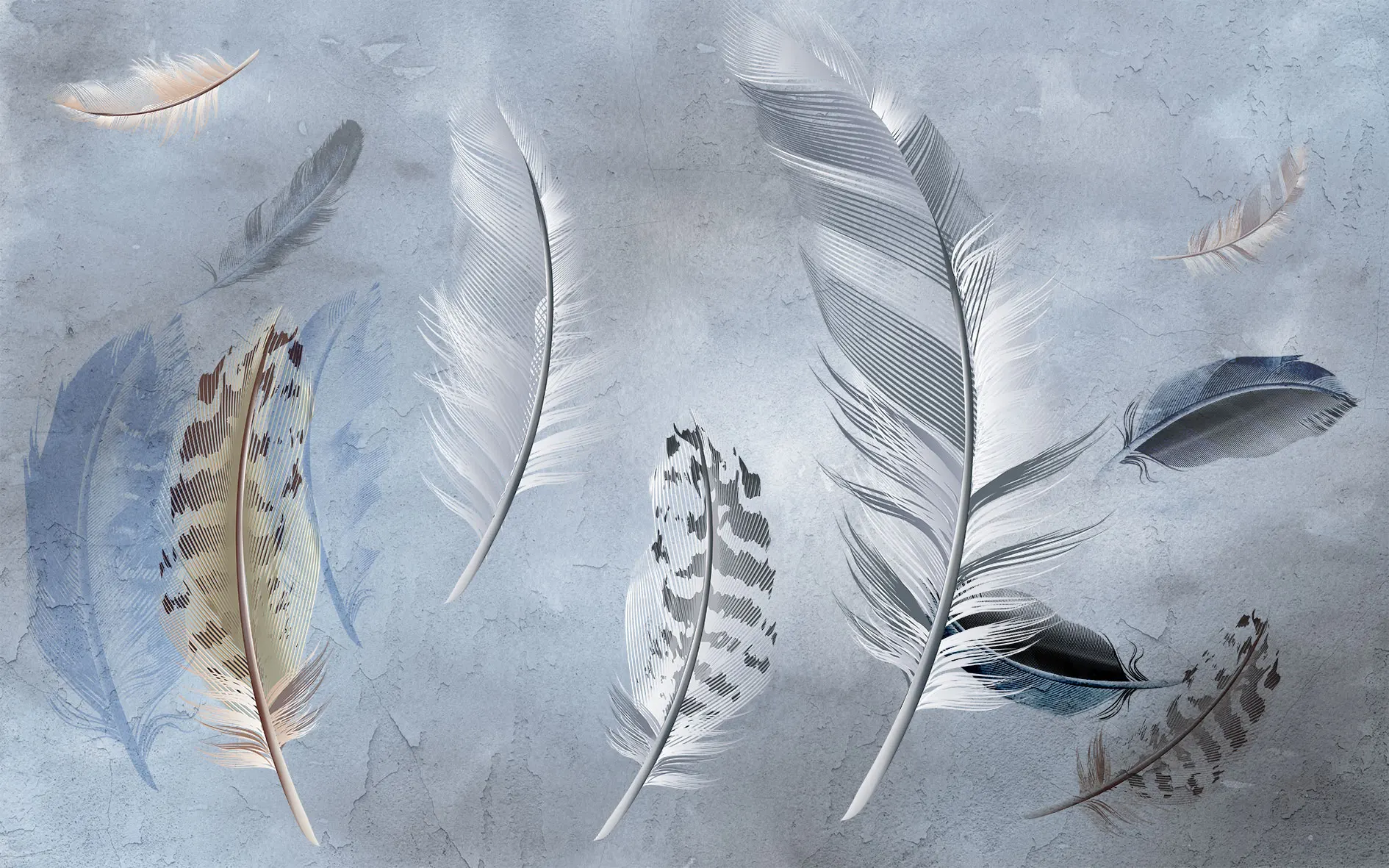 Custom size wallpaper black and white colorful feather mural home decoration line feather decorative painting 3d wallpaper