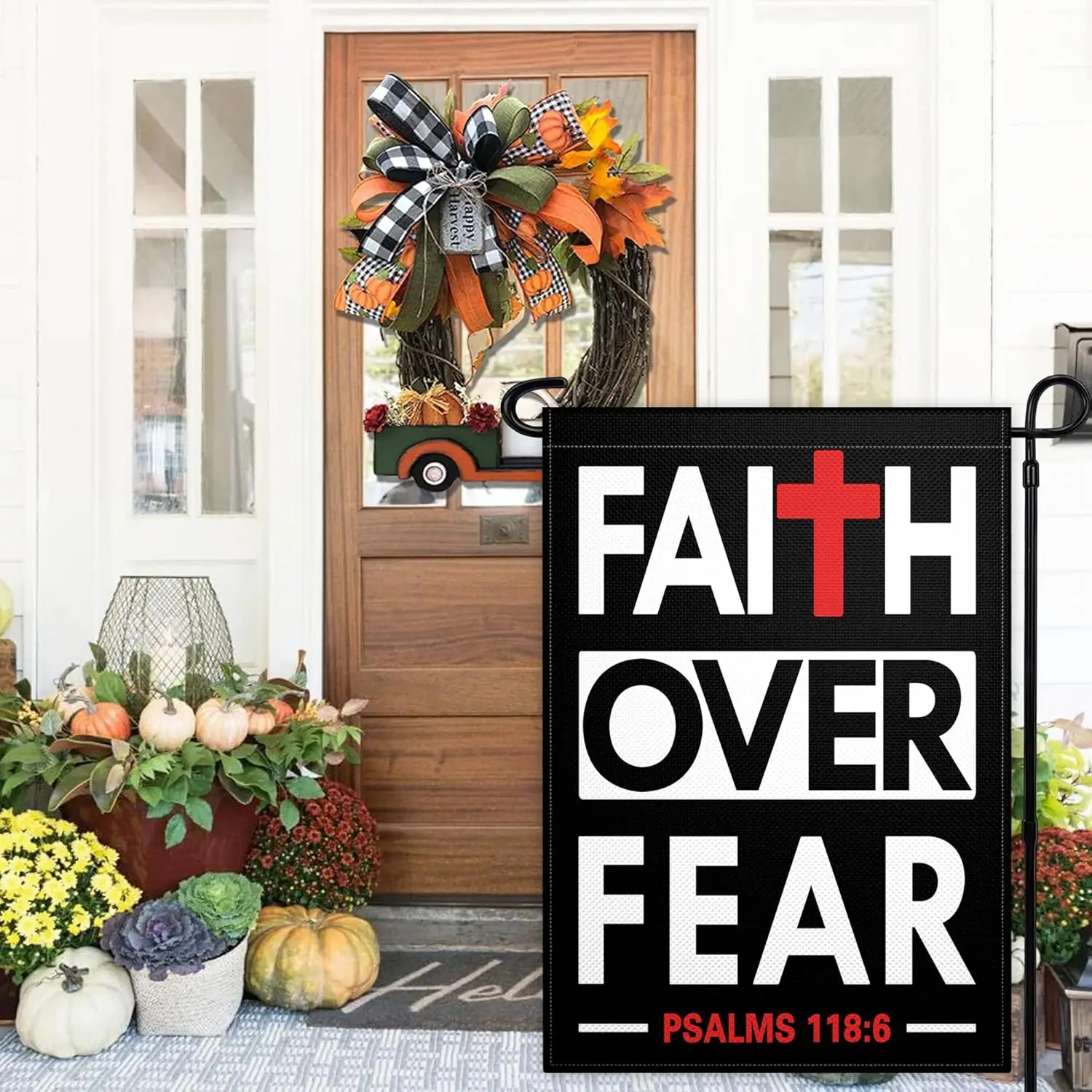 Faith Over Fear Flag 12x18 Inch Double Sided Jesus Christian Garden Flag 3Ply Material Christ Bible Verse Garden Flags for O jjp