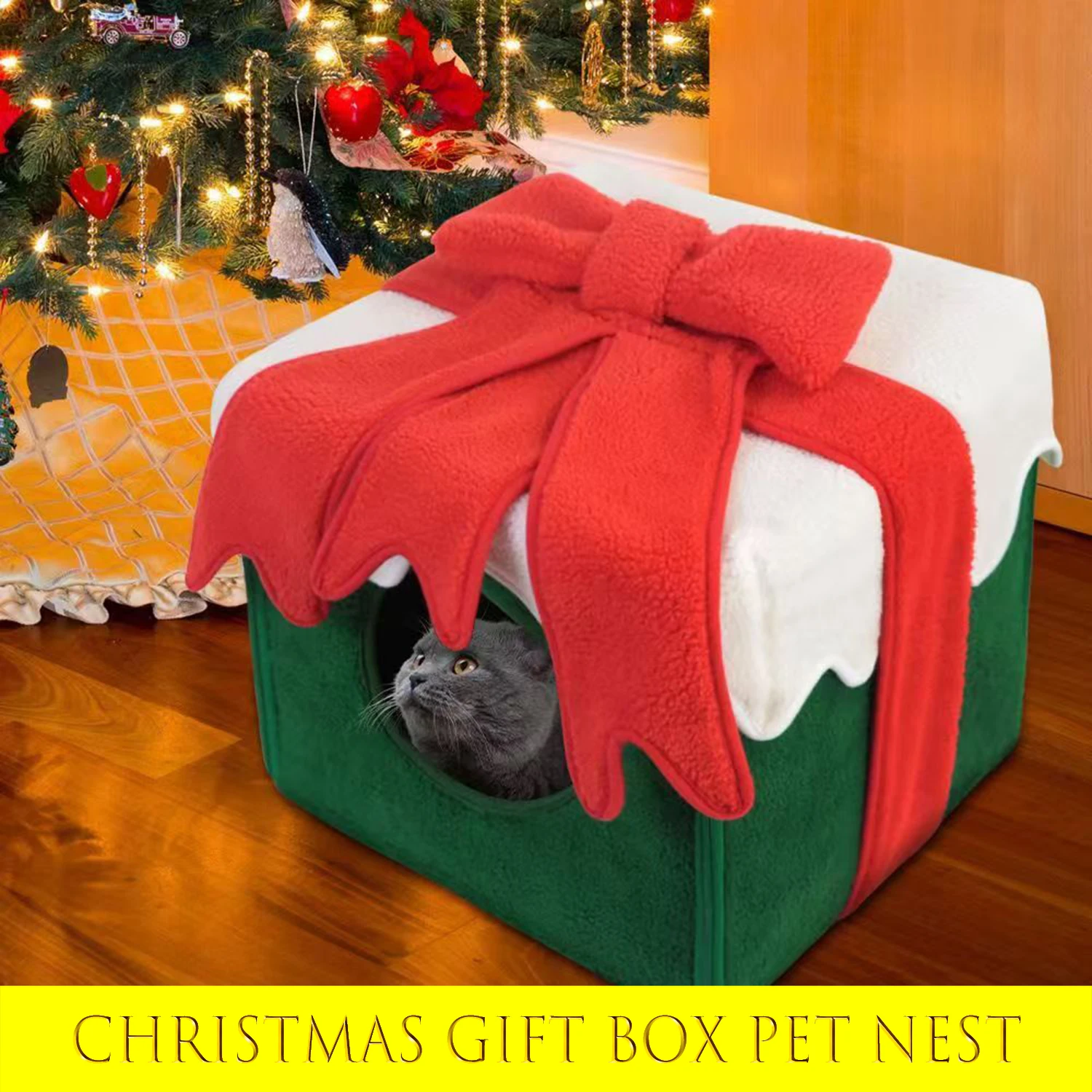 

Christmas style cat nest, winter warm and removable sleeping bed, cat nest cave, small kennel, practical and cute for kittens