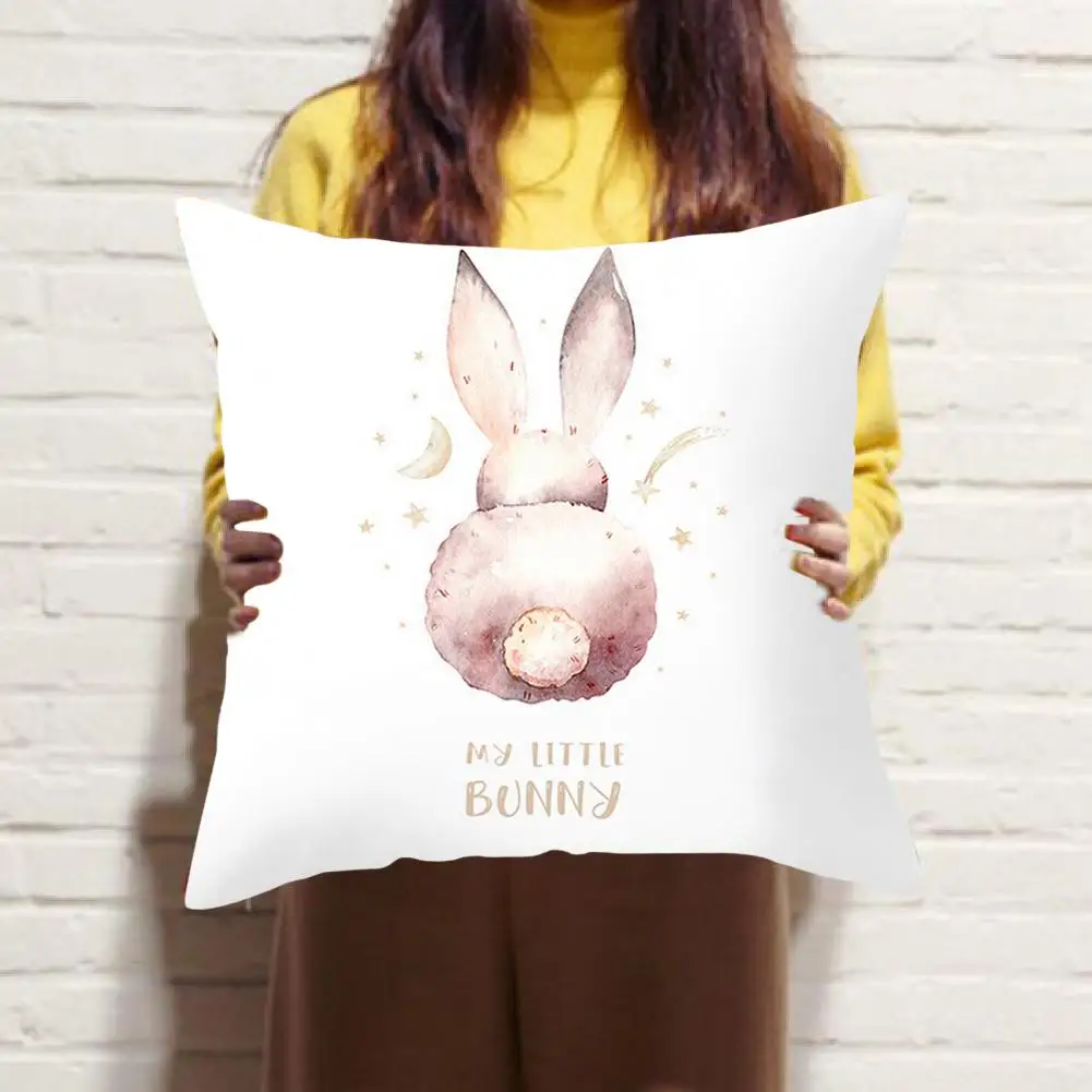 Throw Pillow Cover Colorful Eggs Peach Skin Throw Pillow Case Easter Holiday Square Pillow Case