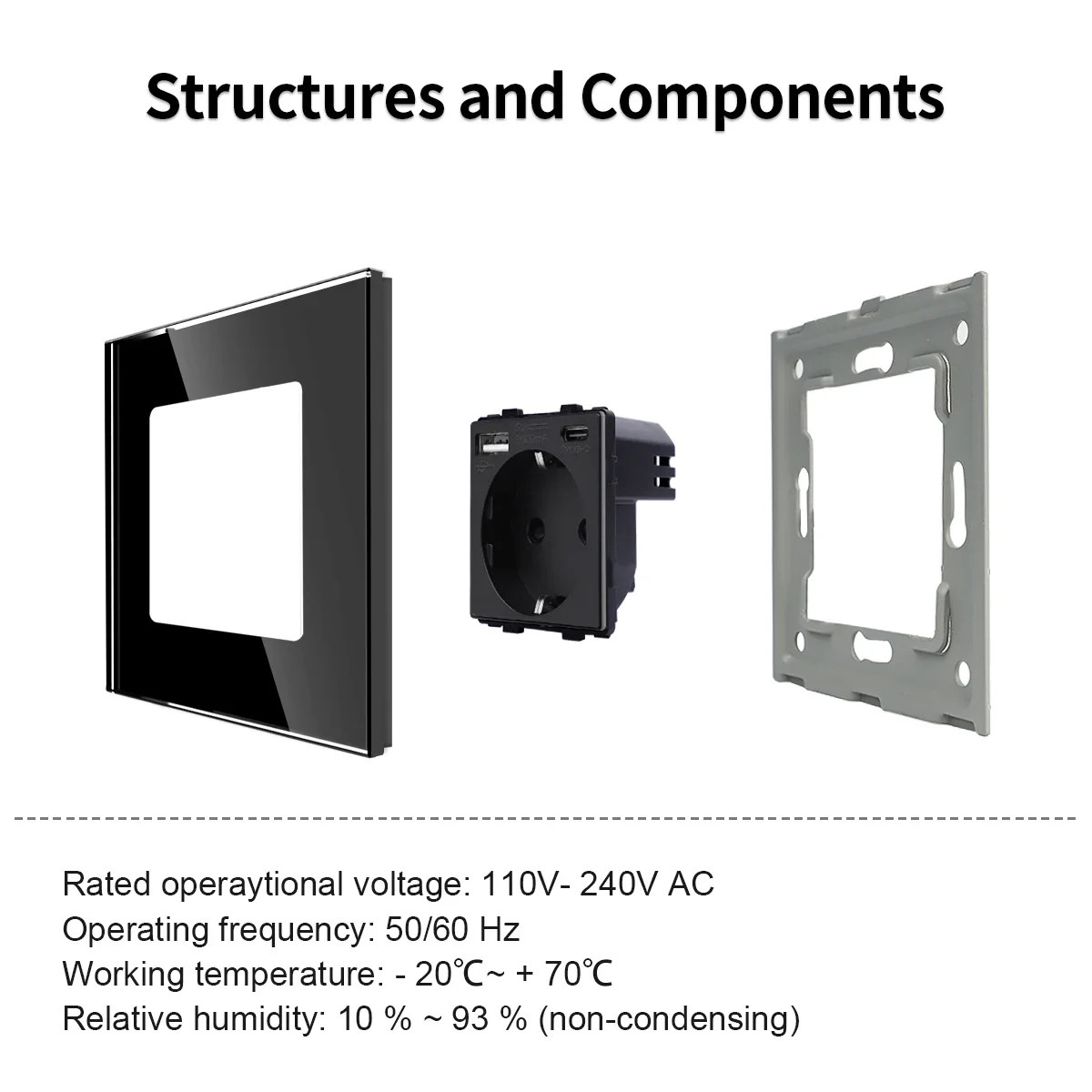 EU Socketes Glass Panel Wall Mounted USB Socket CAT6 TV SAT DIY Function Parts Electrical Outlets Free Combination Switch