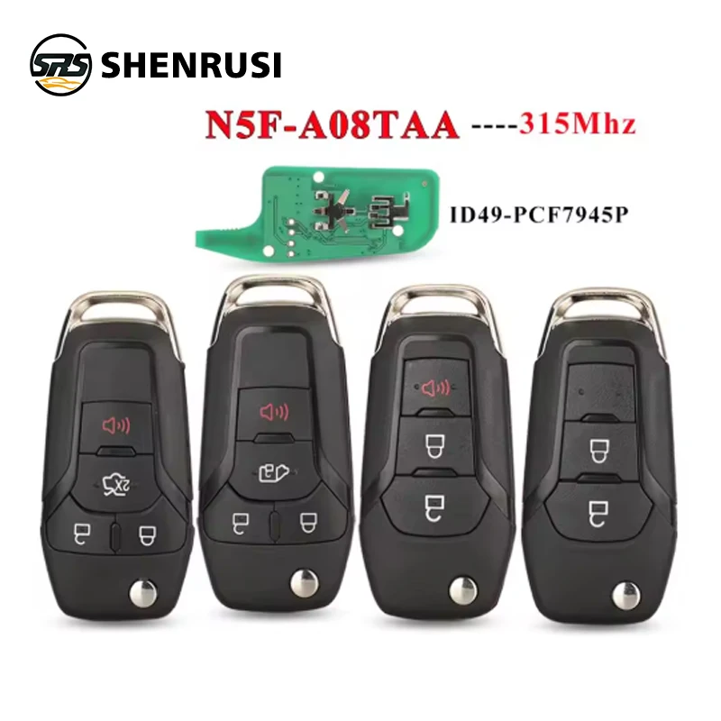 

SHENRUSI N5F-A08TAA ID49 Chip 315Mhz Car Remote Control Key For Ford Escort Fusion Transit F150/F250 2013-2016 Auto Flip Fob