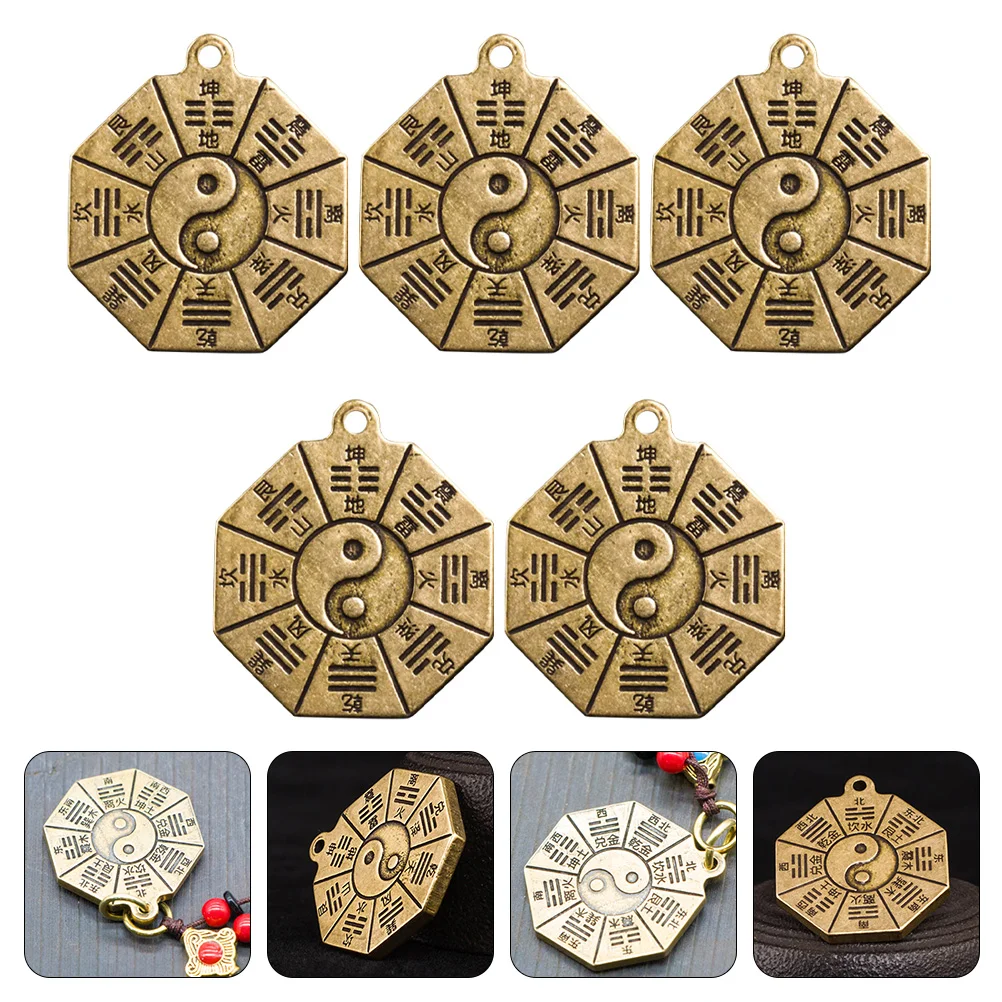 Bagua Mirror Charms Mini Keychain Pendant Eight-diagram Pattern Pendants Taoist Themed Brass Yin Yang Golden