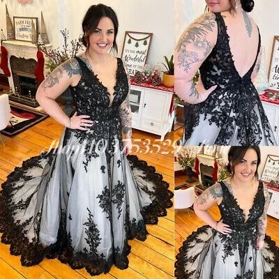 Gothic V-Hals Trouwjurken Zwart Wit Geborduurde Mexicaanse Bruids A Line Couture Lange Formele Gelegenheid Vestidos De Novia