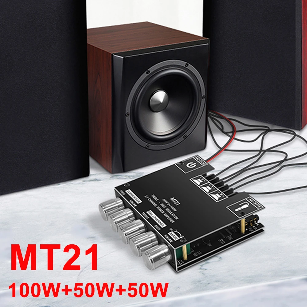 ZK-MT21 2.1 채널 BT 5.0 서브우퍼 앰프 보드 DC12~24V 50W X 2+100W 파워 오디오 스테레오 앰프 보드 베이스 AMP AUX