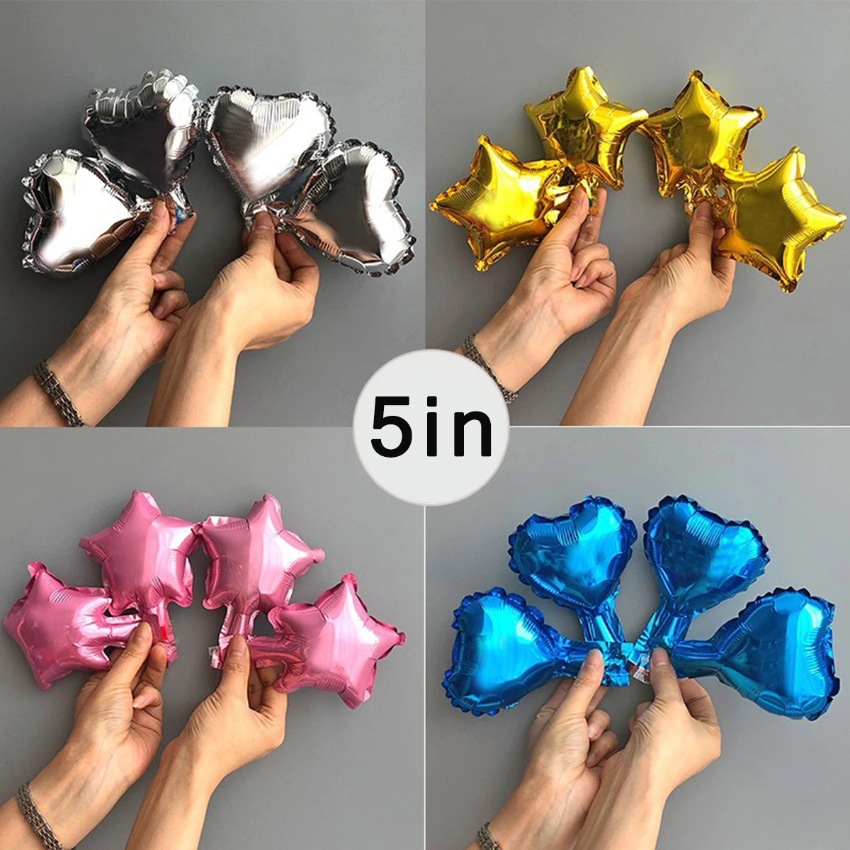 50Pcs 5in Colorful Foil Star Balloons Mini Star Heart Balloon Wedding Birthday Engagement Party Decor Valentine Day Supplies