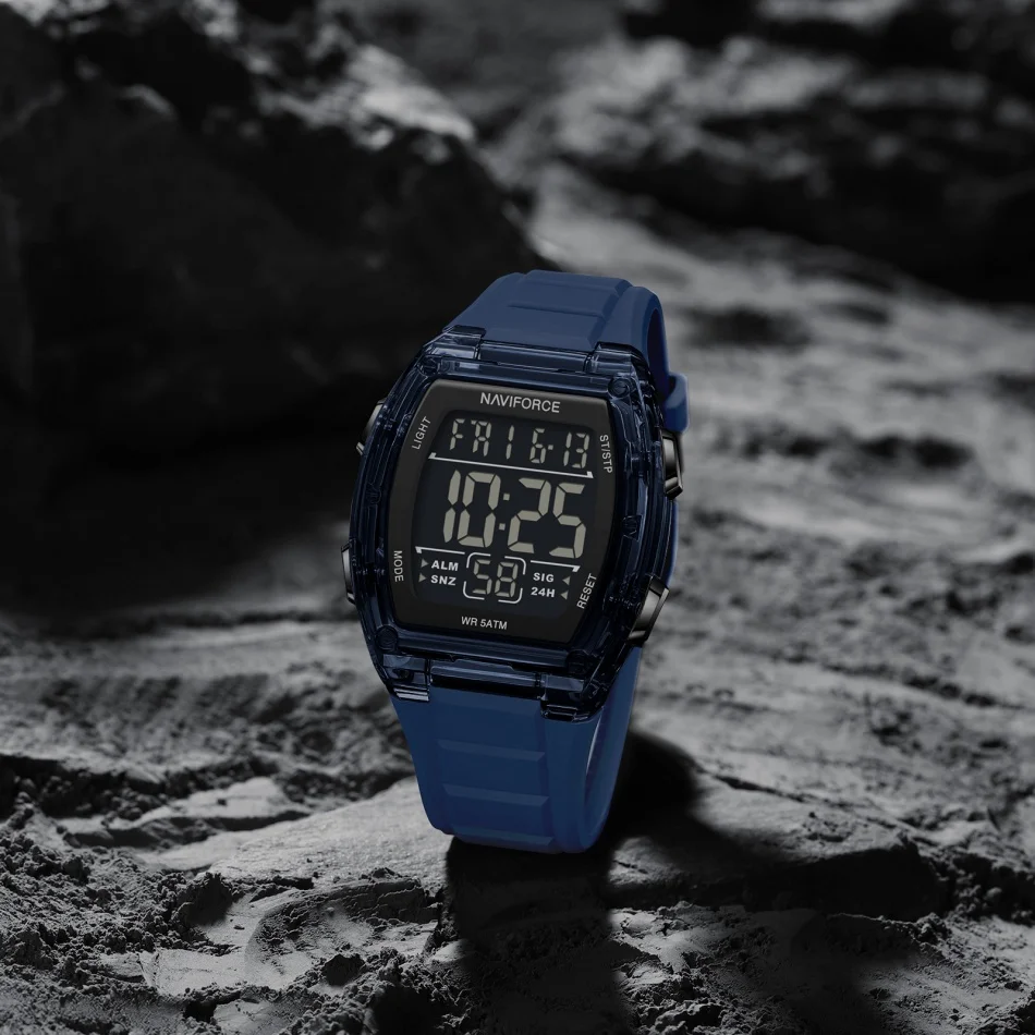 

NAVIFORCE Режим будильника 5ATM Водонепроницаемый мужской светодиодный ночник Дисплей Силиконовый браслет Часы для мальчиков Секундомер Таймер Цифровой дисплей