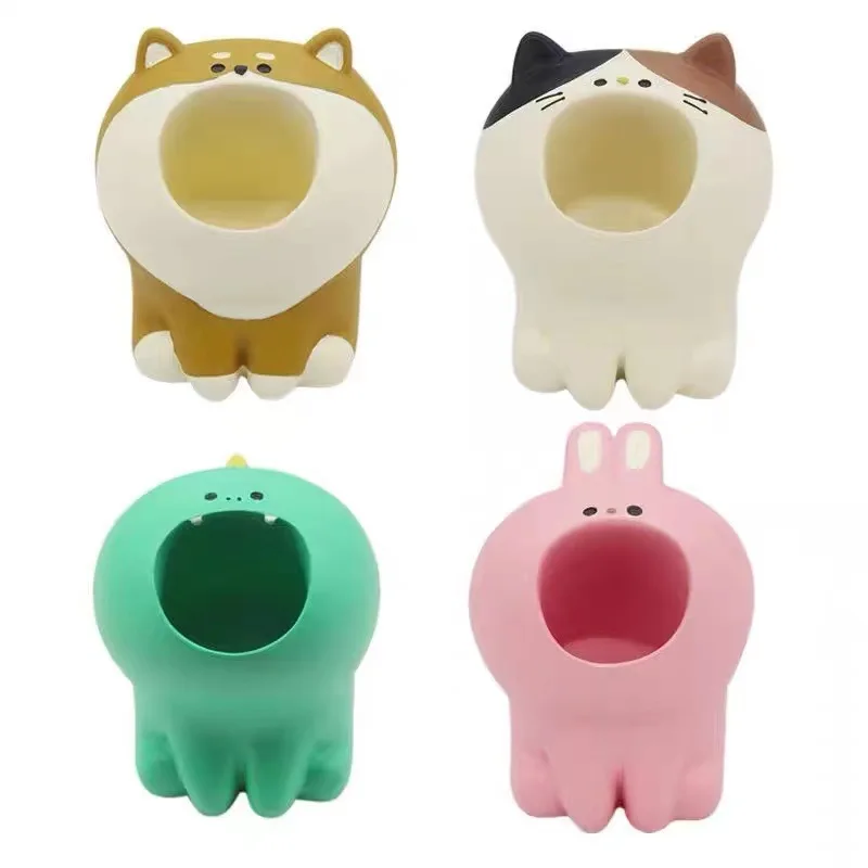 Cat Makeup Brush Holder Lipstick Storage Box, Japanese Office Desk Organizer, Cute Mouth Cat Shape Pencil Cup for Students