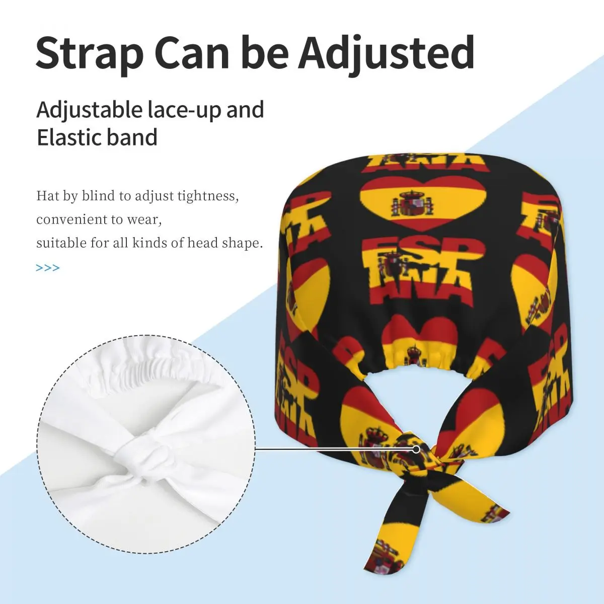 Spain Flag Map Scrub Hat Doctor Working Surgical Cap Men Women Adjustable Nursing Caps for Dentist