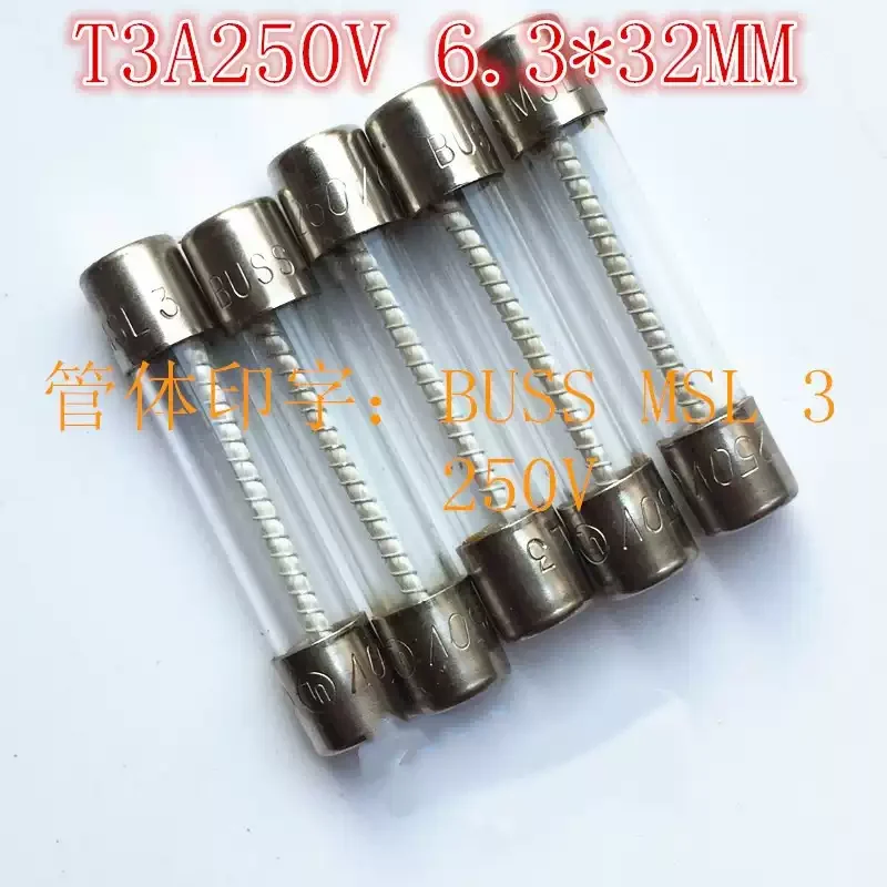 5-100pcs BUSS MSL-3 3A 250V 6.3*32MM Glass Fuses Spiral Wound Slow Blow 6*30 General Purpose
