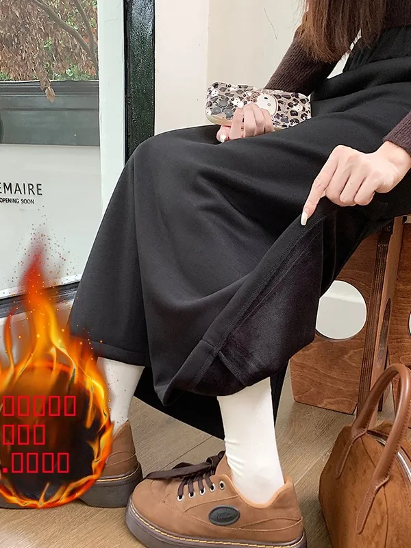 

High Waist A-Line Woolen Midi Skirt for Women Spring Autumn plus Size Hiding Hip Casual Sle Other Material 00%