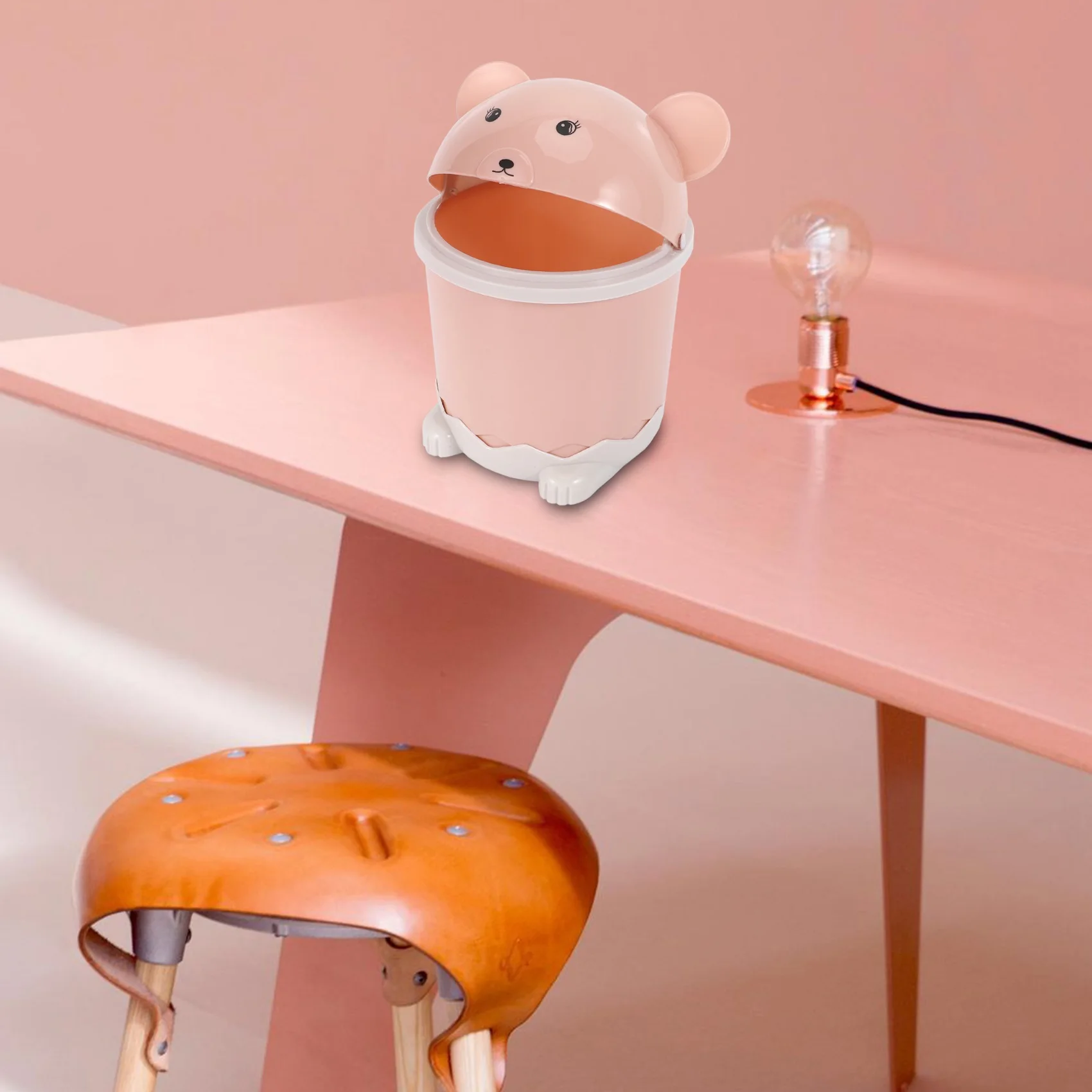 2026 Trend- Cute Desktop Trash Desktop With Lid Small Paper Basket Mini Flip Plastic Trash Can Pink