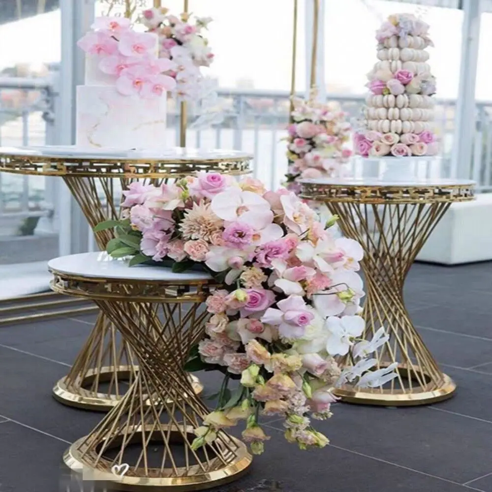 Luxury Wedding Decoration French Gold Dessert Table Cylinder Flower Stand Cake Holder For Party Banquet Hall Site Layout Props