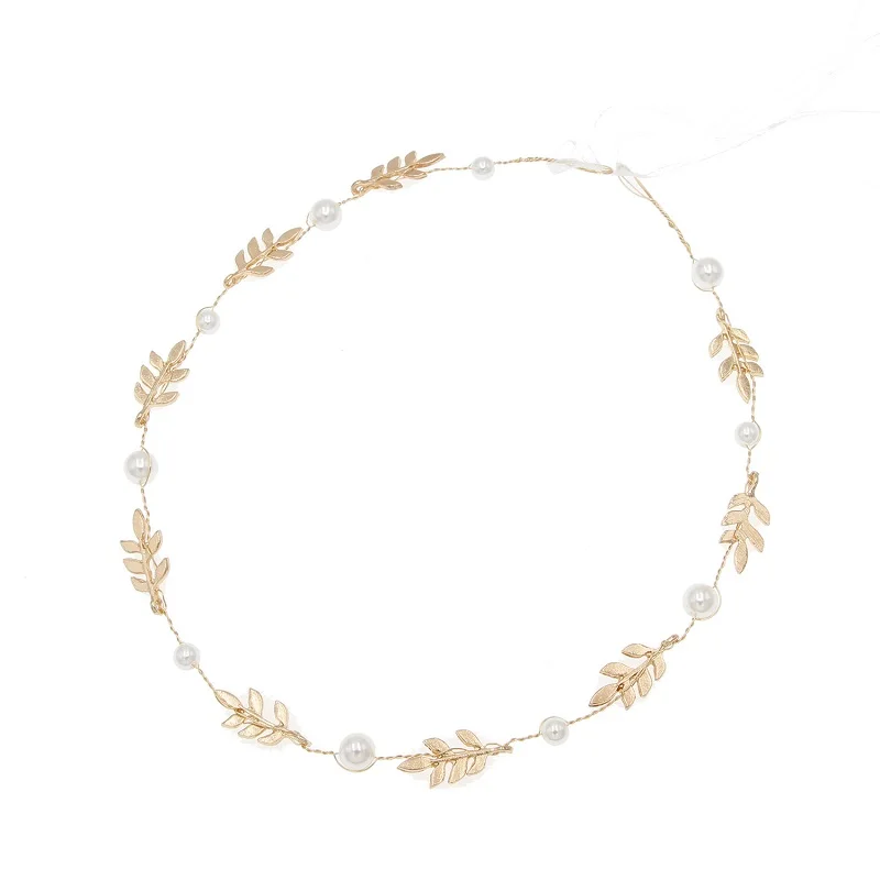 Bridal Hair Accessories Hair Bands Korean Gold Leaves Wreath Vintage Pearl Wedding Tiara Headband Women Girls Hair Crown