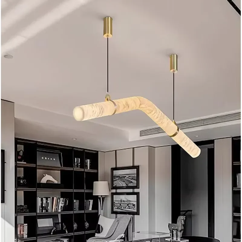 Spanish Marble Restaurant's Uniquely Shaped Minimalist Marble Chandelier