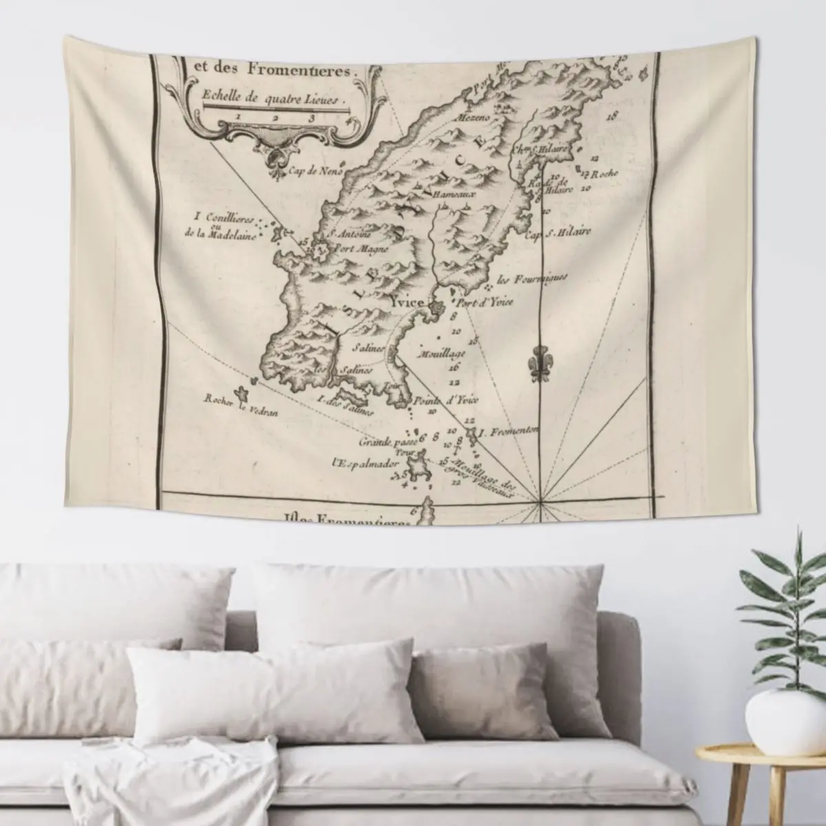Tapiz Vintage con mapa de Ibiza España (1764), decoración bonita para habitación, decoración de lujo para sala de estar, tapiz decorativo estético divertido