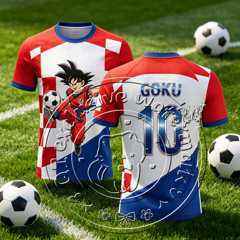 2026 New Goku Soccer Uniform 3D Printed Quick Dry Sports T Shirt Unisex GOKU No.10 Athletic Training Streetwear Short Sleeve Top