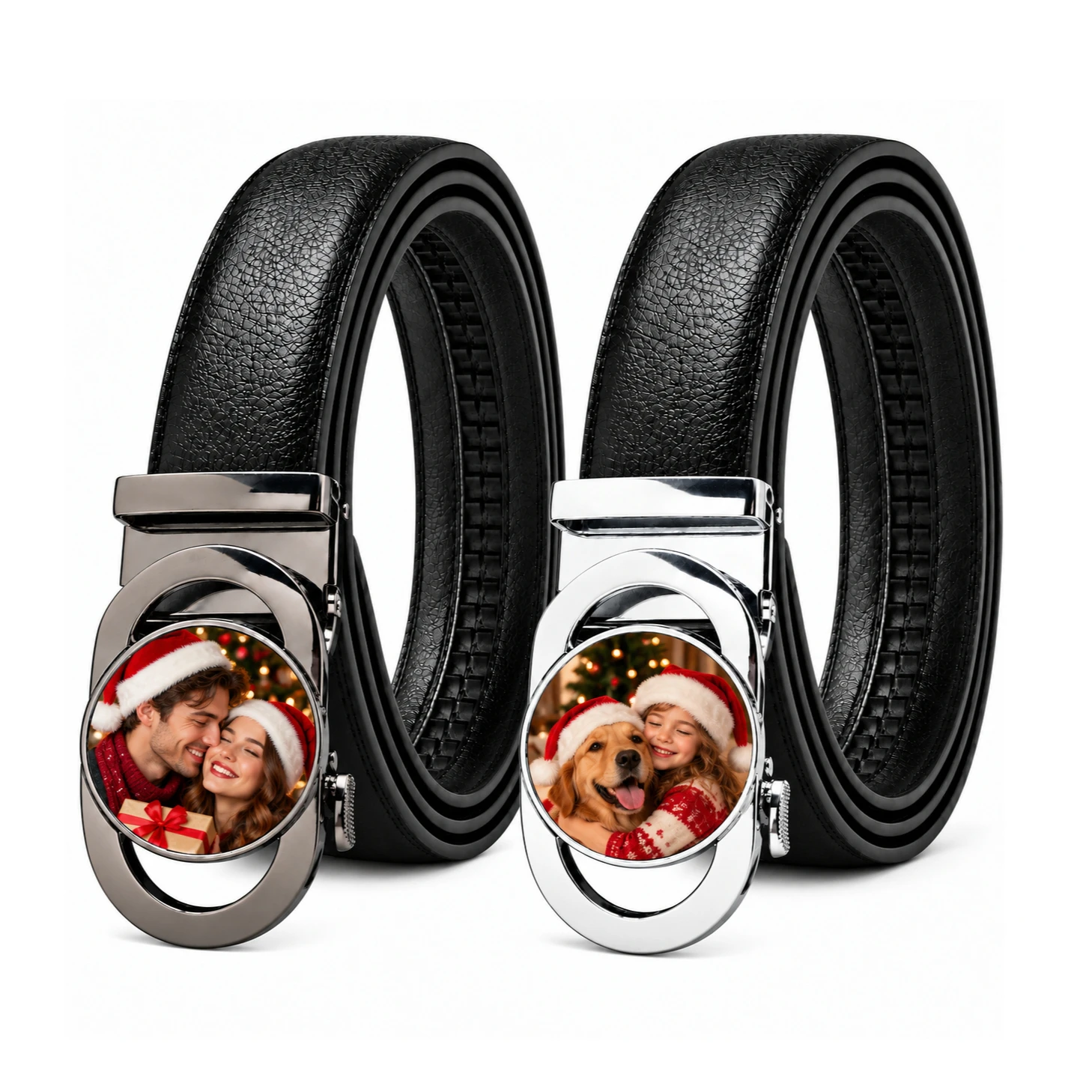 Custom Photo Men's Non Porous Self-locking Belt, Glossy Alloy Automatic Ratchet Buckle,Good Choice for Daily Wear Christmas Gift