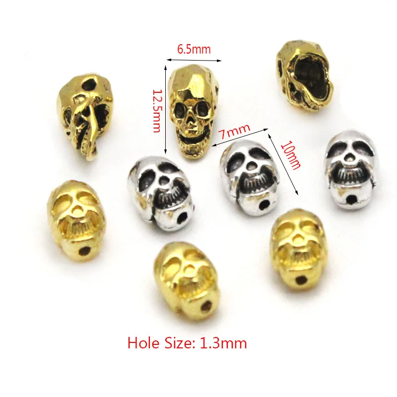 20Pcs/Lot Tibetan Silver Gold Skull Head Spacer Charms Beads Copper Alloy Loose Beads Handmade DIY Bracelet Jewelry Accessories