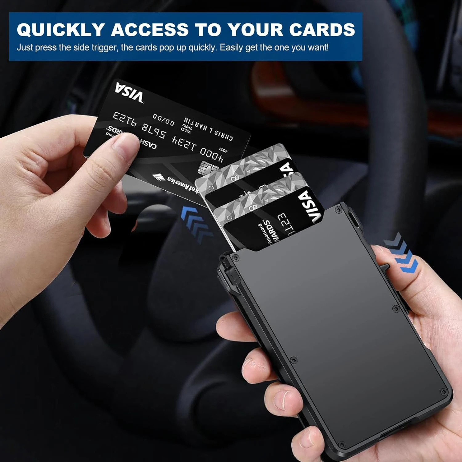 RFID 차단 남성 지갑 |   미니멀리스트 슬림 스마트 팝업 카드 홀더, 남성용 머니 클립이 있는 메탈 신용카드 지갑